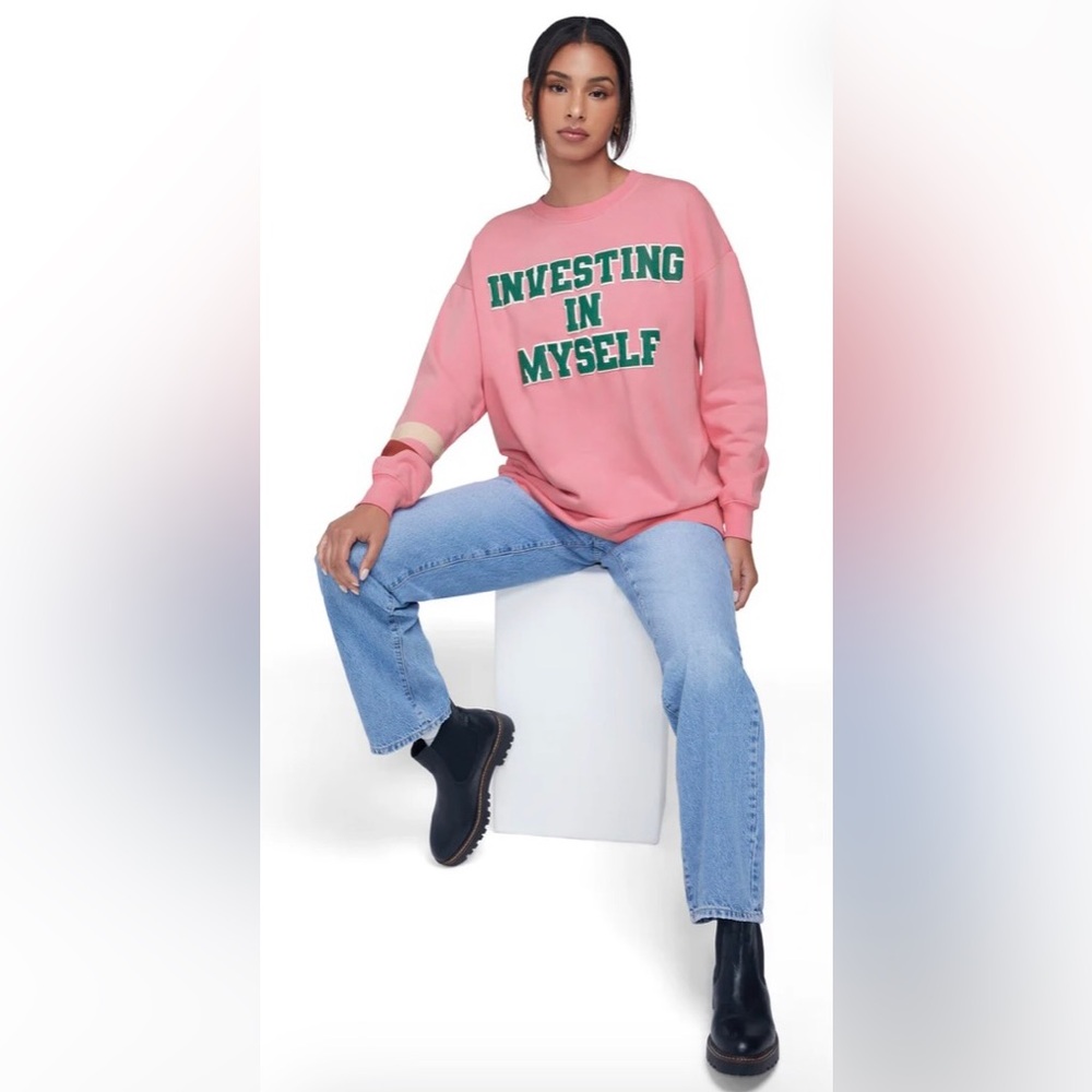 Wildfox Sweatshirt Women's Crew Neck Investing In Myself Aurora Pink XL - Picture 11 of 12